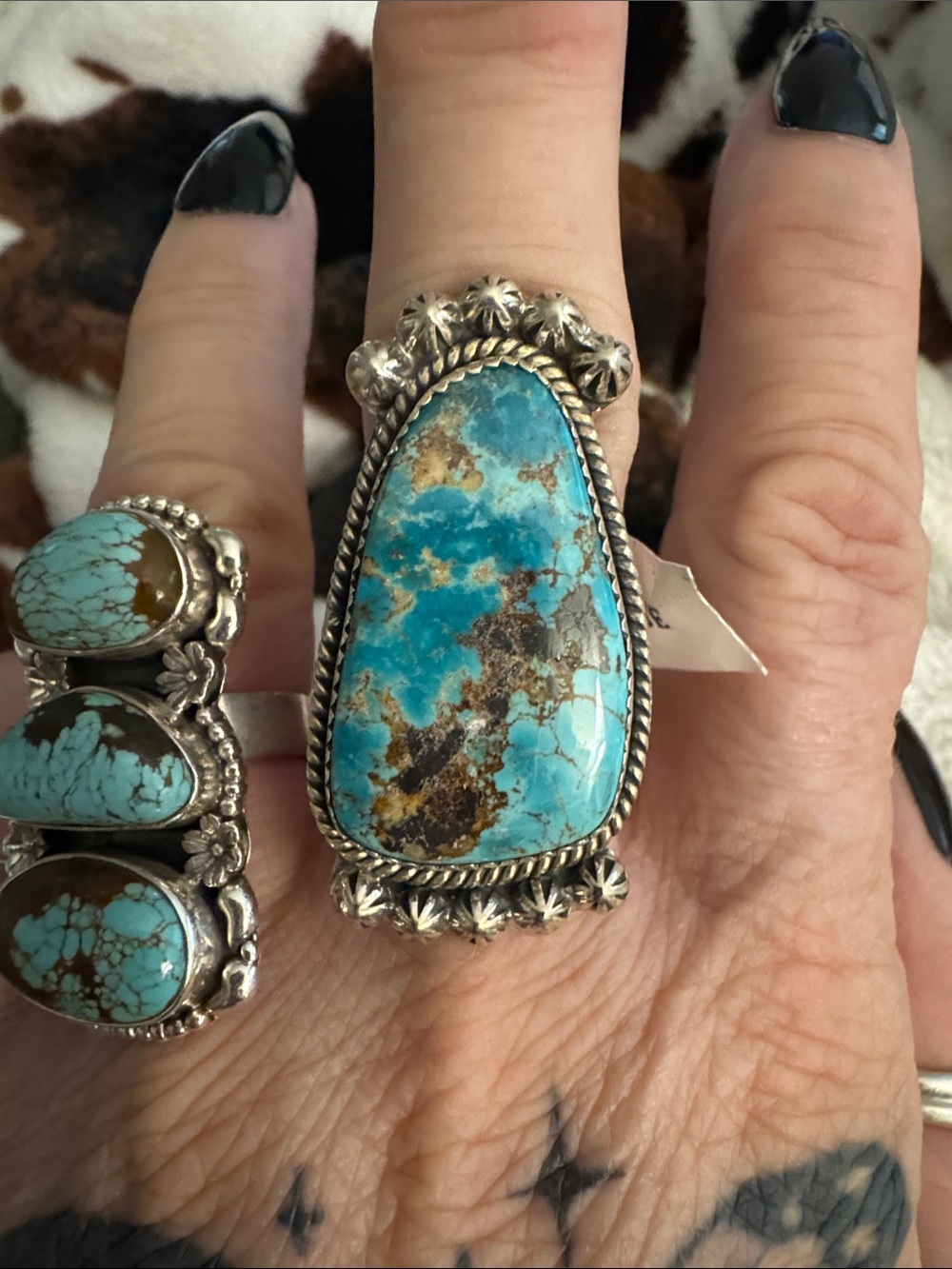 Handcrafted Turquoise Statement Ring in Blue and Brown - Sterling Style